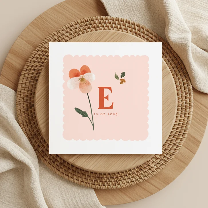 Geboortekaart met geboortebloem februari viooltje