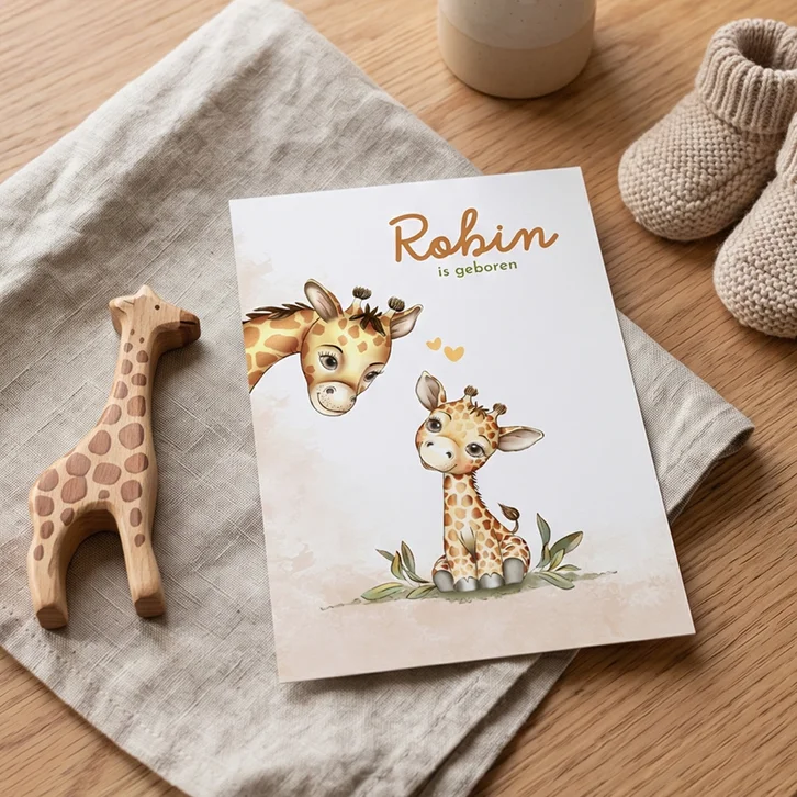 Geboortekaart met grote en kleine giraf