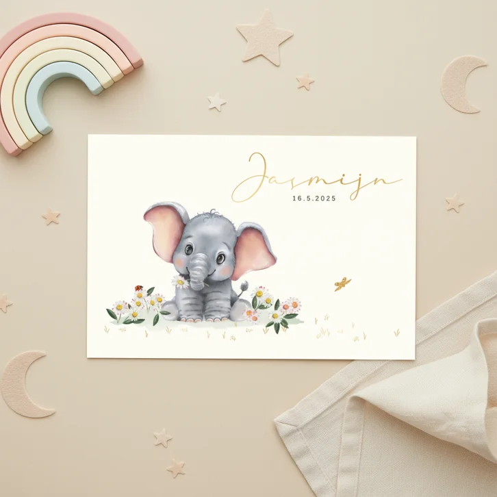 Geboortekaart olifantje en lieveheersbeestje