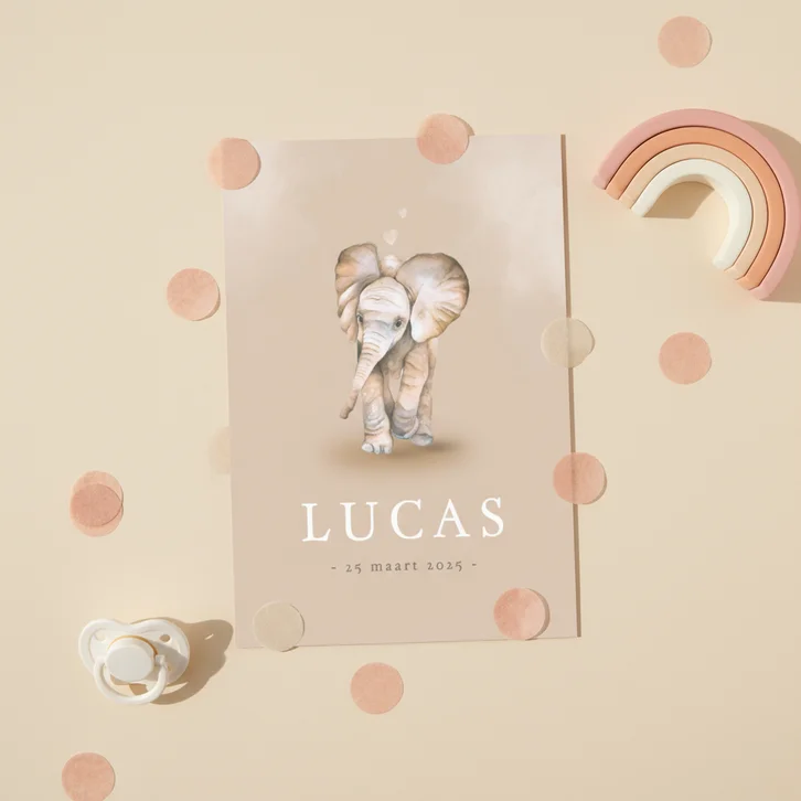 Geboortekaart olifantje hartjes