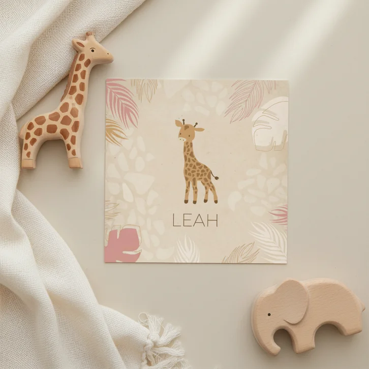 Geboortekaart oudroze met girafje