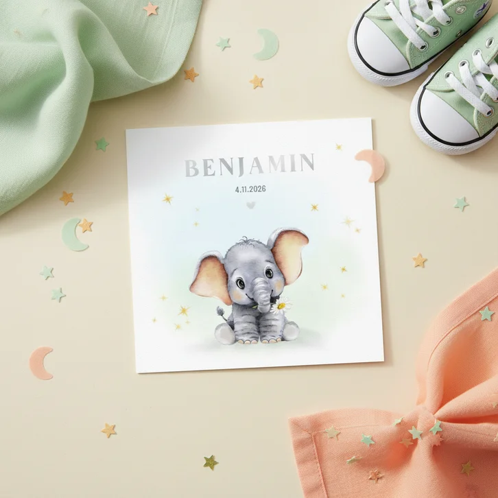 Geboortekaart waterverf met sterretjes confetti