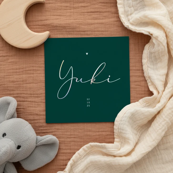 Geboortekaartje aanpasbaar met holografisch folie