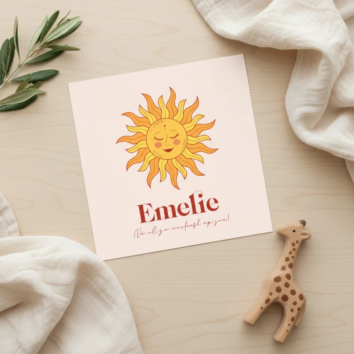 Geboortekaartje astrologie met lachend zonnetje