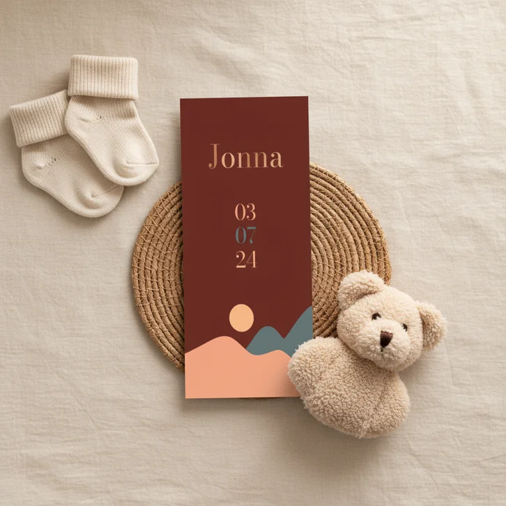 Geboortekaartje bergen en zon