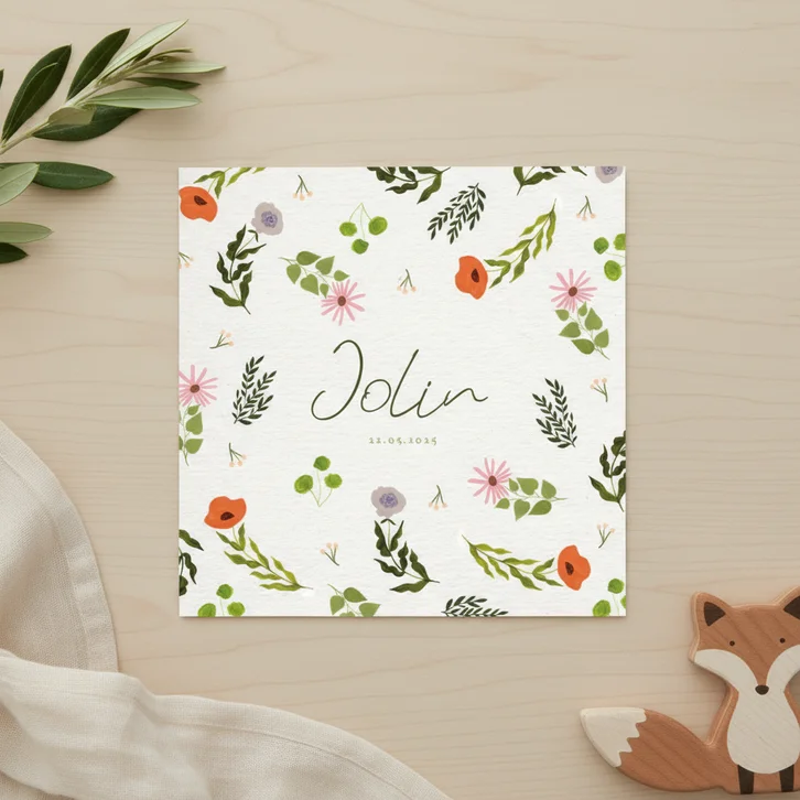 Geboortekaartje bloemetjes patroon groen roze meisje