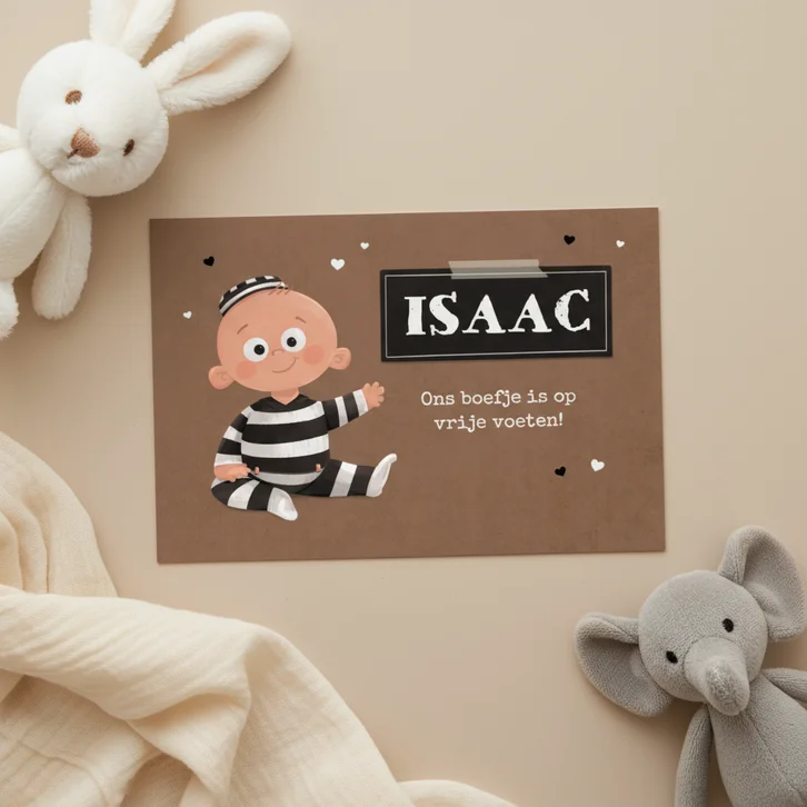 Geboortekaartje boef baby zwart wit kraft hartjes bruin