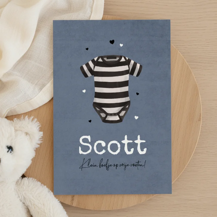 Geboortekaartje boefje rompertje hartjes stoer illustratie