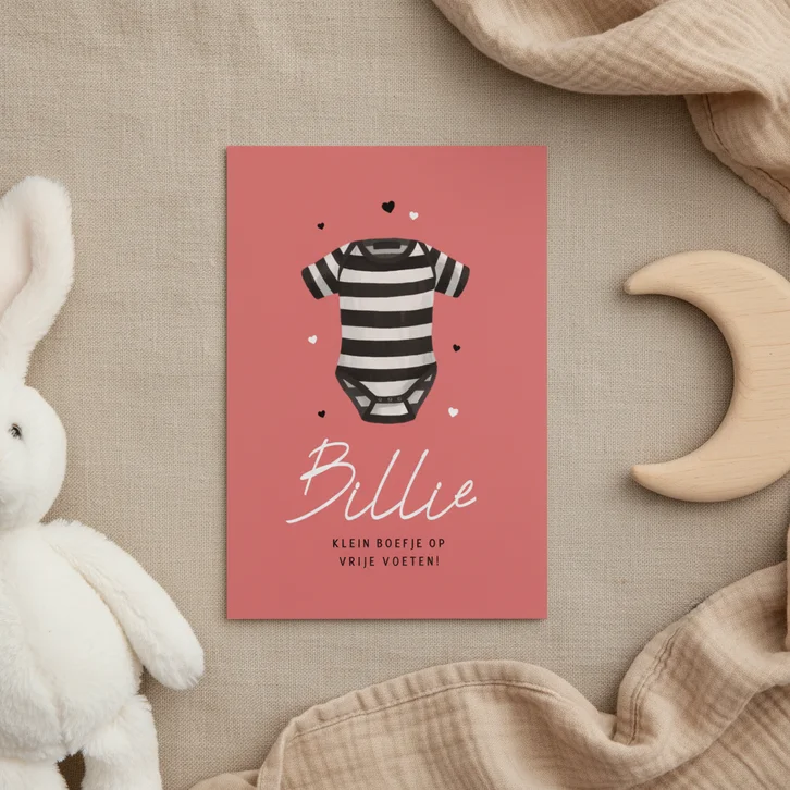 Geboortekaartje boefje rompertje meisje baby roze hartjes