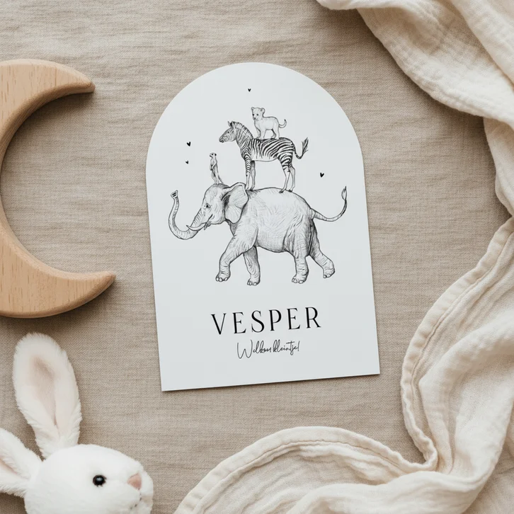 Geboortekaartje boogkaart stijlvol jungle dieren leeuw