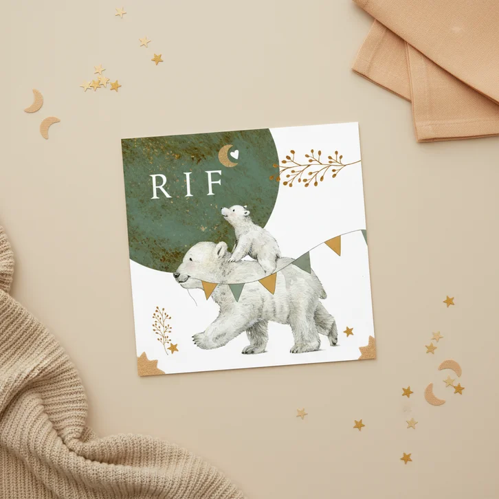 Geboortekaartje broertje met ijsbeertjes onder de maan