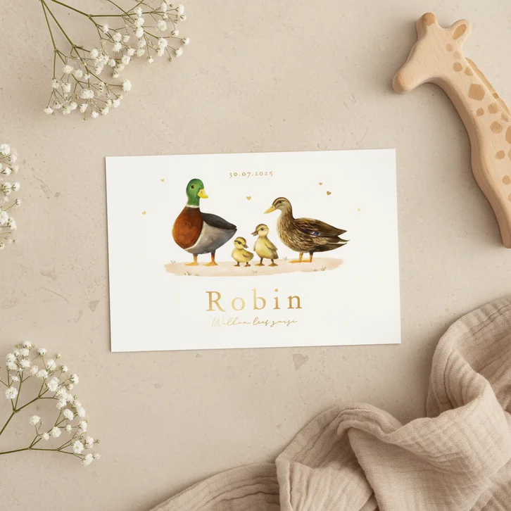 Geboortekaartje broertje zusje eendjes familie gezin