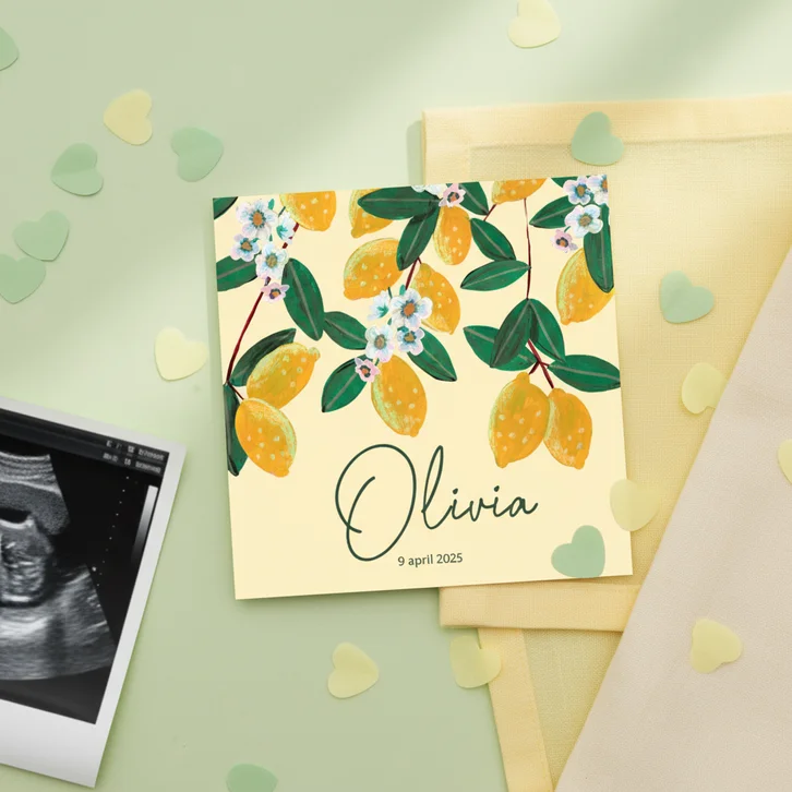 Geboortekaartje citroenen met bloesem
