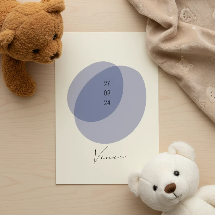 Geboortekaartje eenvoudig blauwe verf vlek