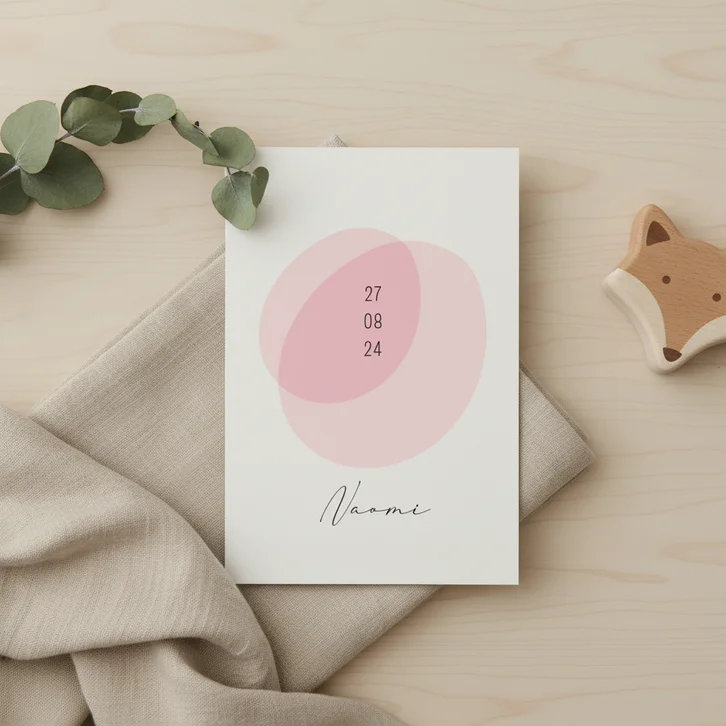 Geboortekaartje eenvoudig roze verf vlek