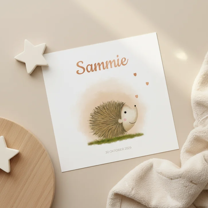 Geboortekaartje egeltje Sammie met hartje
