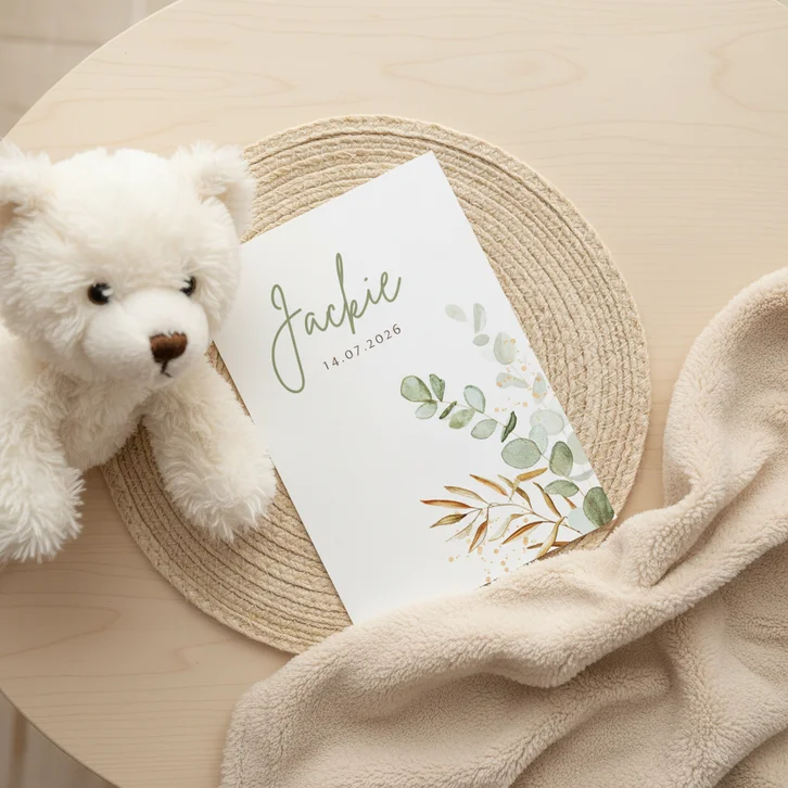 Geboortekaartje eucalyptus natuurlijk stijlvol unisex goud