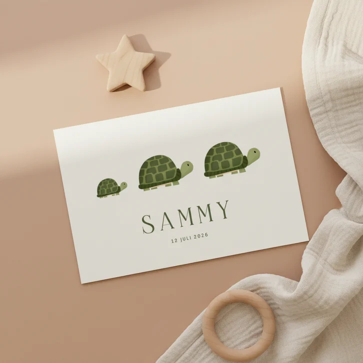 Geboortekaartje familieportret schildpadjes groen