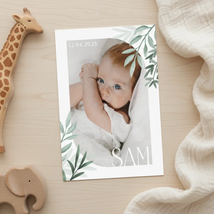 Geboortekaartje foto neutraal takjes jongen meisje
