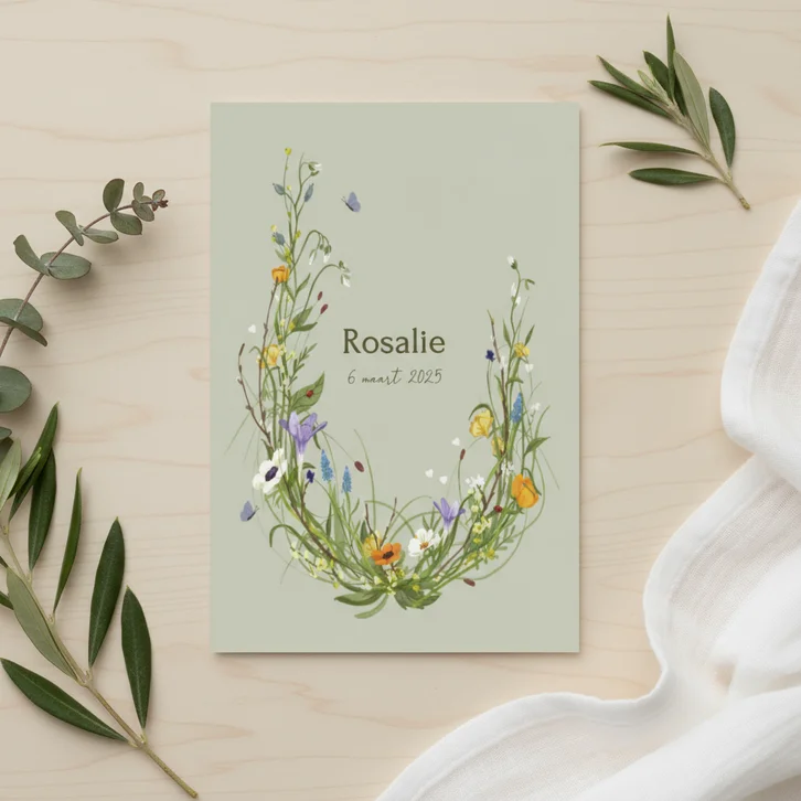 Geboortekaartje frisse veldbloemen