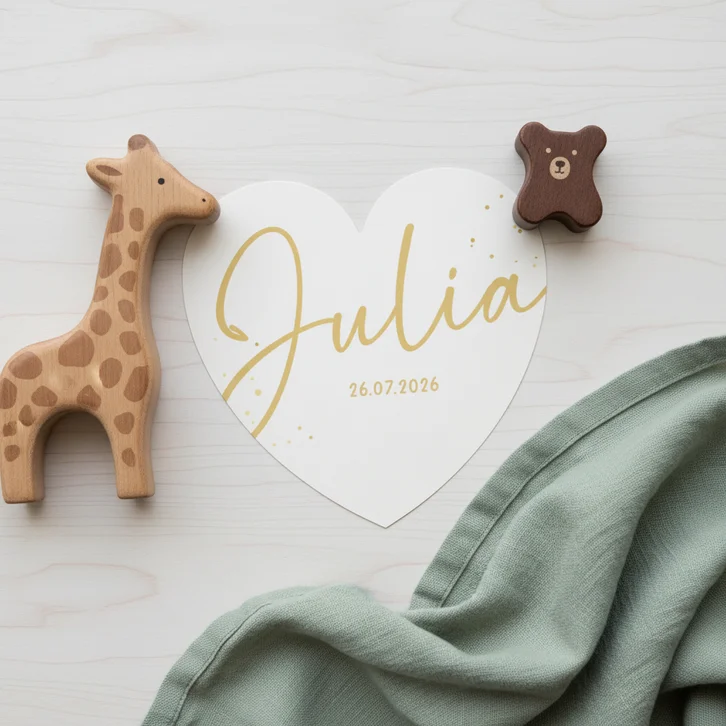 Geboortekaartje hartkaart beige goud spetters lief