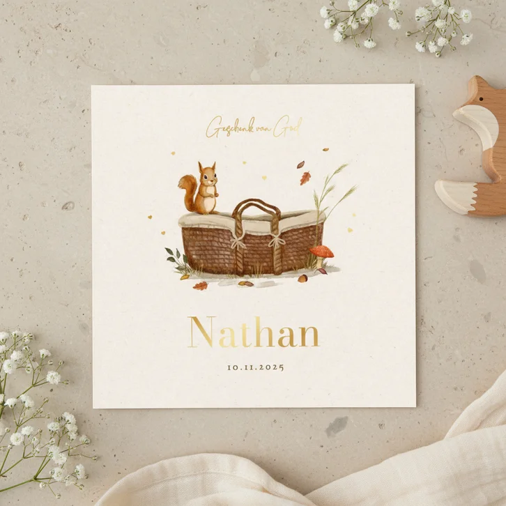 Geboortekaartje herfst mozesmand eekhoorn lief christelijk