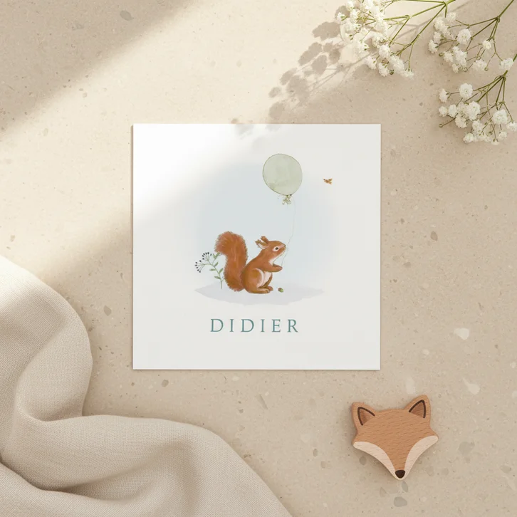 Geboortekaartje - jongen eekhoorn en ballon watercolor