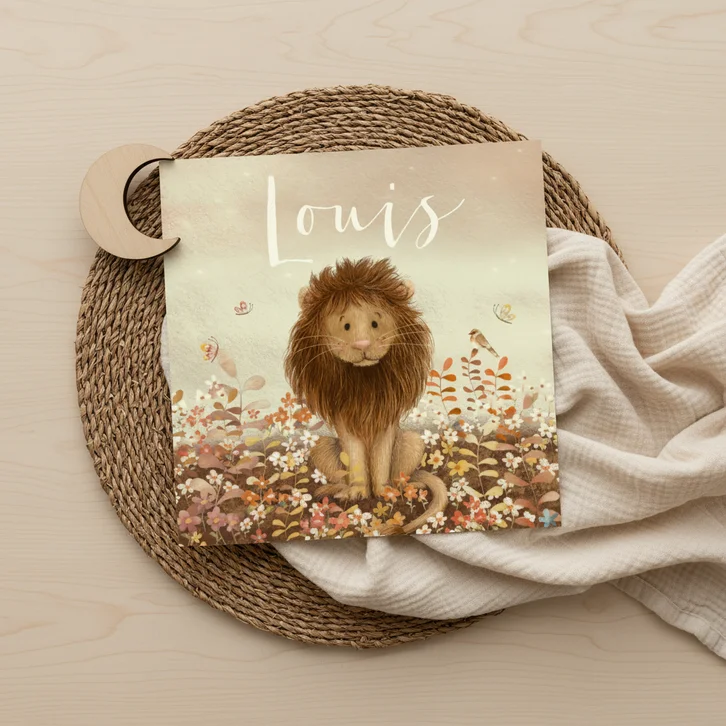 Geboortekaartje jongen met Leeuw tussen de bloemen