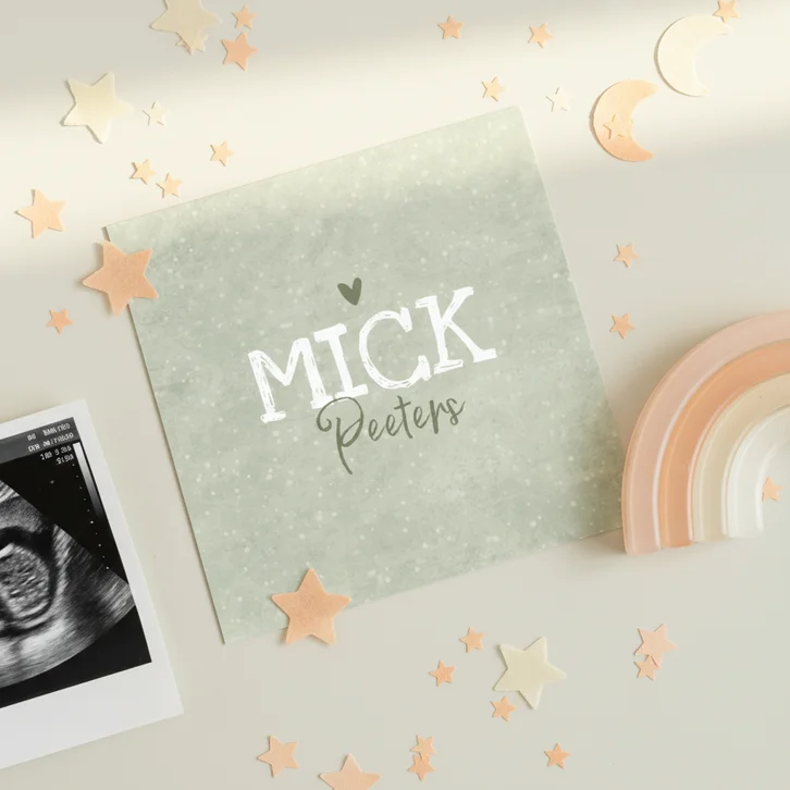 Geboortekaartje jongen neutraal groen textuur stoer