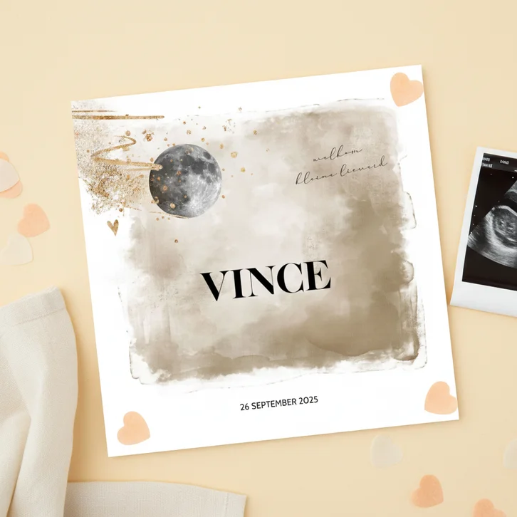 Geboortekaartje jongen watercolor nude goudlook