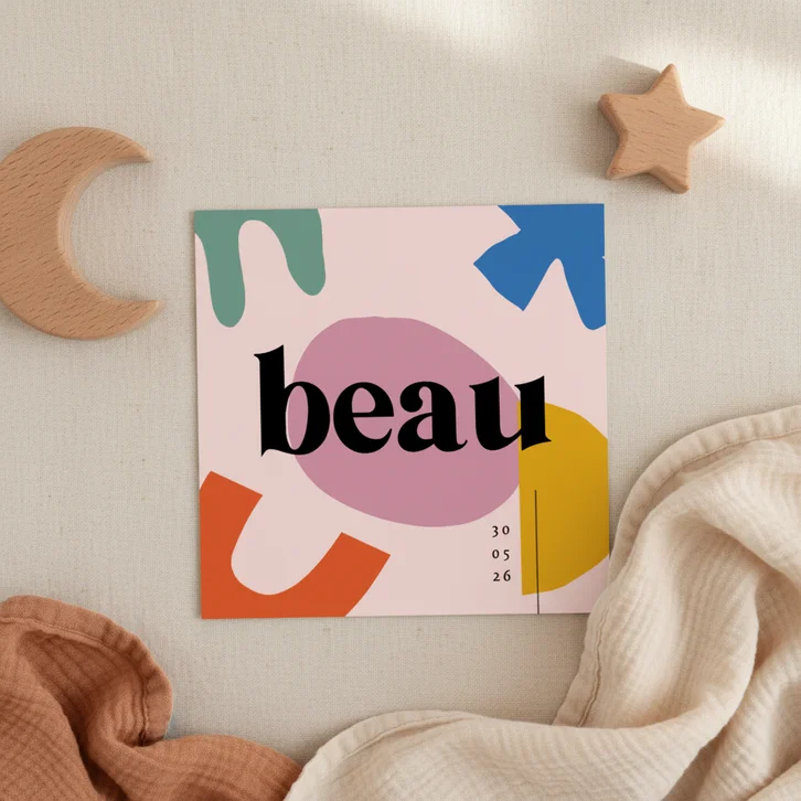 Geboortekaartje kunstzinnig abstracte vormen kleuren