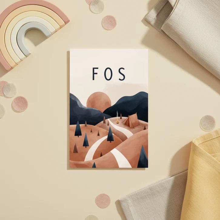 Geboortekaartje landschap met tentje en kampvuur