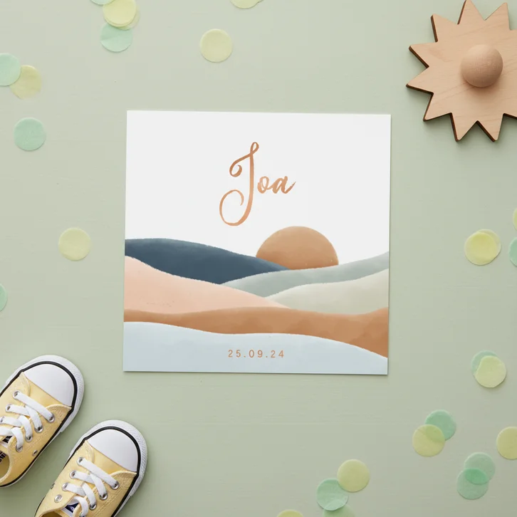 Geboortekaartje landschap natuur zonsopkomst foliedruk