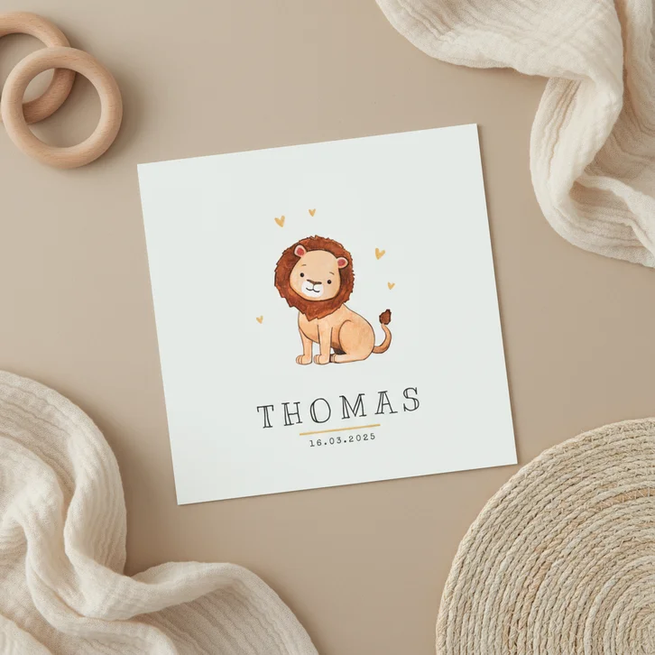 Geboortekaartje leeuw jungle lief hartjes goud foto 