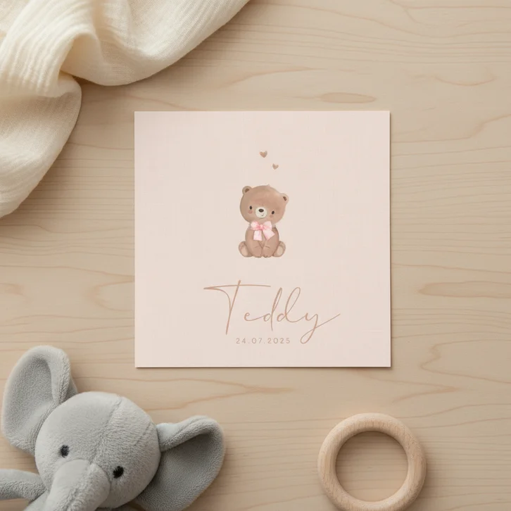 Geboortekaartje lief beertje met strikje