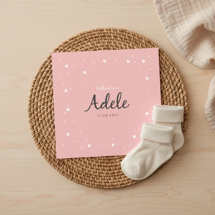 Geboortekaartje lief meisje met hartjes
