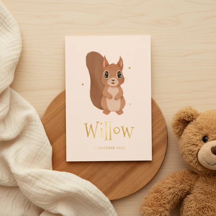 Geboortekaartje lief met eekhoorntje en hartjes herfst