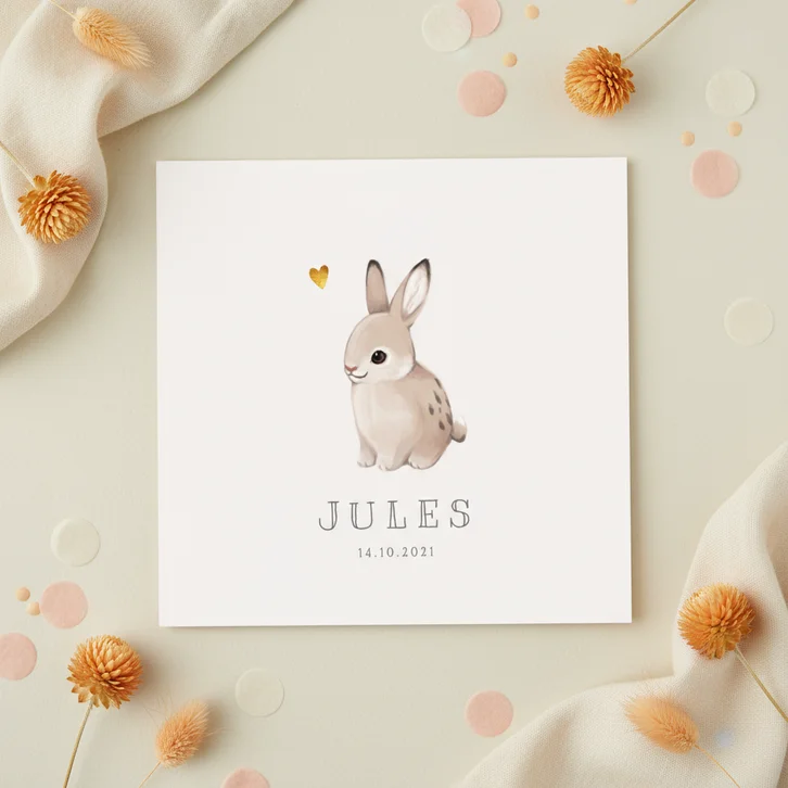 Geboortekaartje lief met konijntje voor jongen of meisje