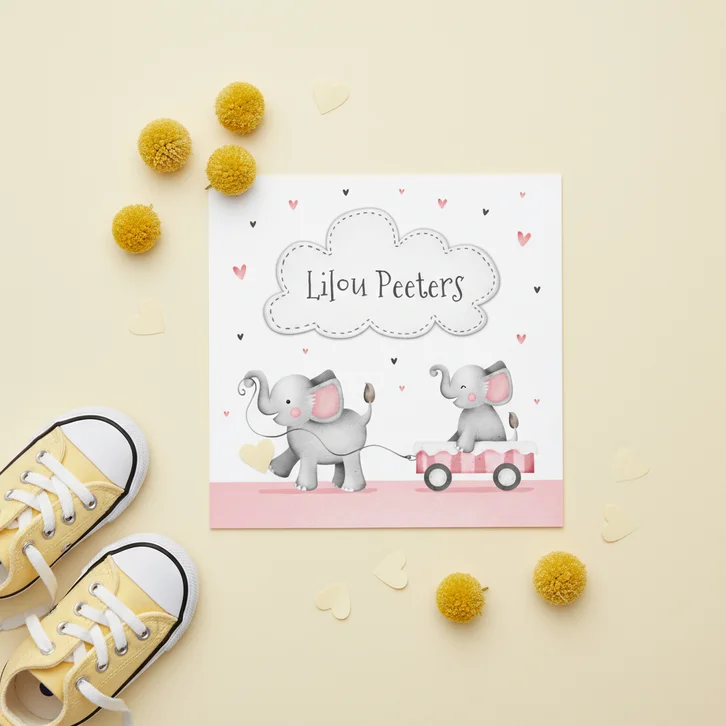 Geboortekaartje lief zusje olifantjes en hartjes