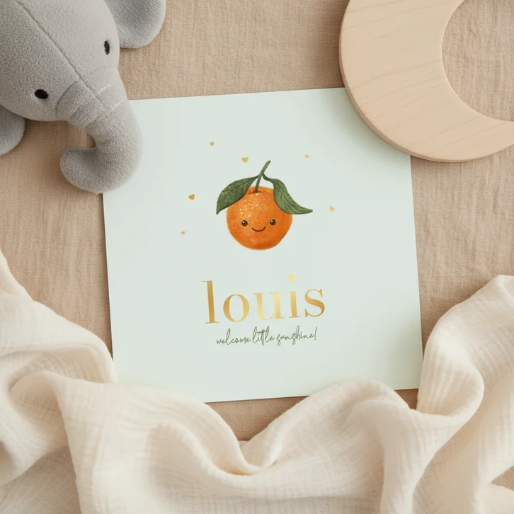 Geboortekaartje mandarijn schattig zomer hartjes goud