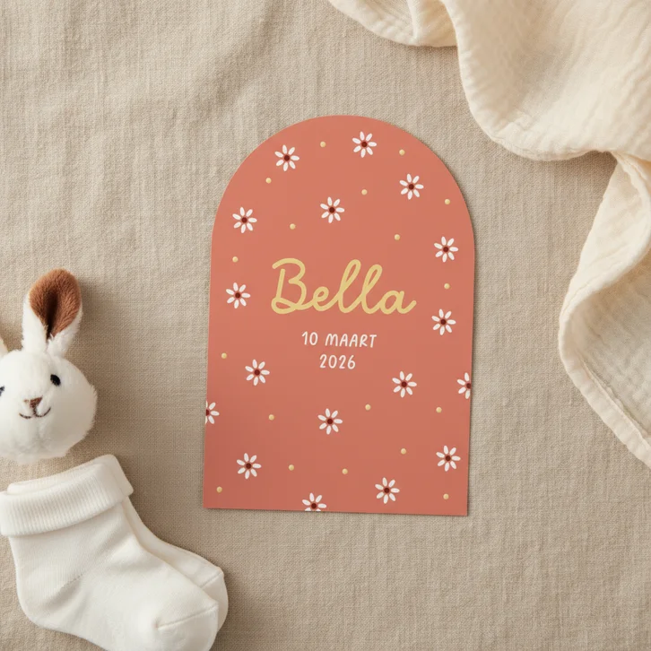 Geboortekaartje meisje bloemetjes stipjes lente vrolijk