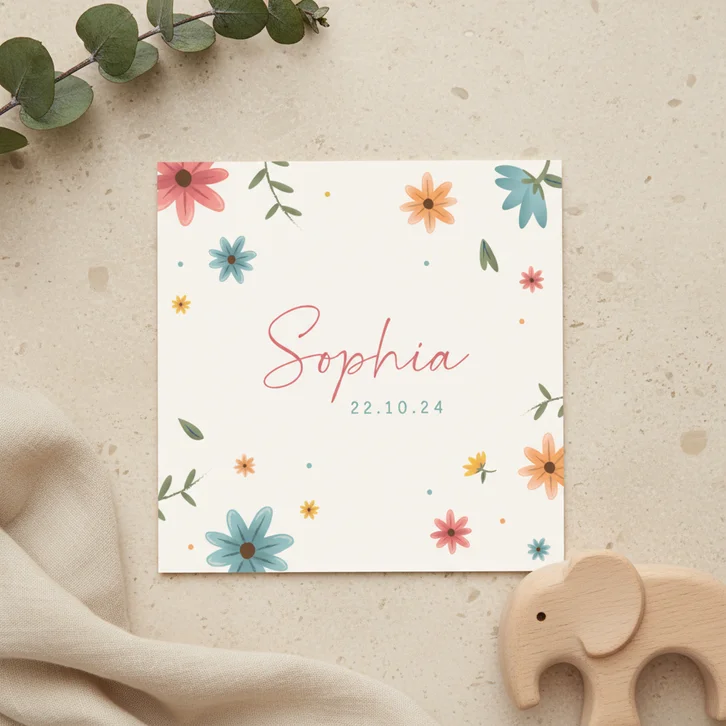Geboortekaartje meisje kleurrijke bloemen