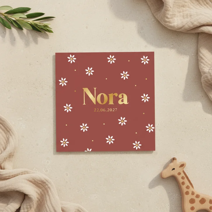 Geboortekaartje meisje lente zomer bloemetjes goud