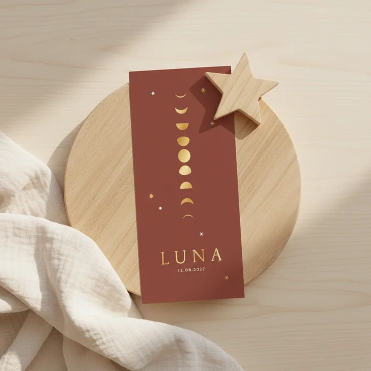 Geboortekaartje meisje maan astrologie sterren goud