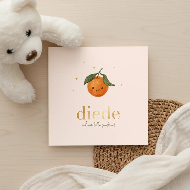 Geboortekaartje meisje mandarijn schattig zomer hartjes