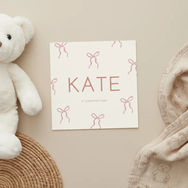 Geboortekaartje meisje patroon met roze strikjes illustratie