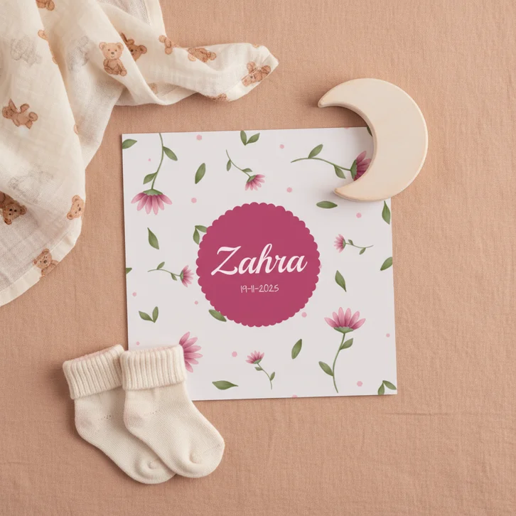 Geboortekaartje meisje roze bloemen 