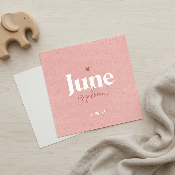 Geboortekaartje meisje roze minimalistisch hartje structuur