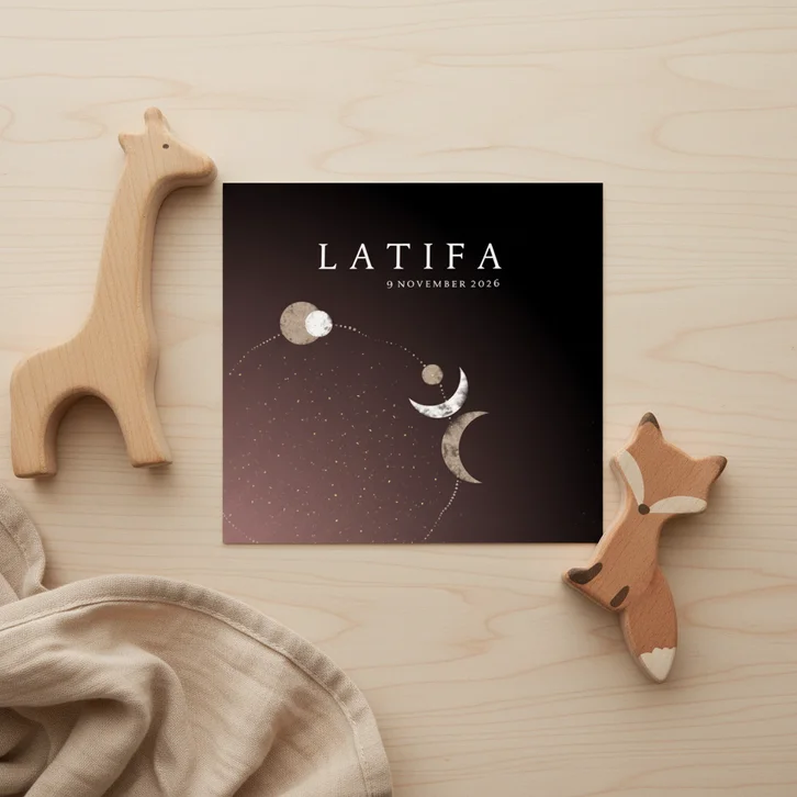 Geboortekaartje meisje stijlvolle cirkel van hemellichamen