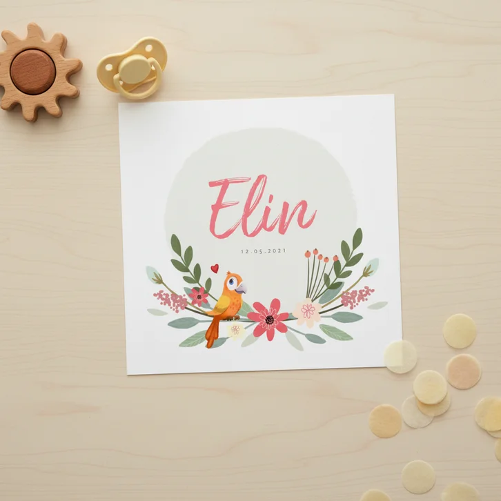 Geboortekaartje meisje uniek en schattig met illustratie